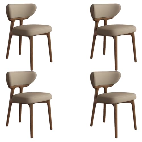 YVYKFZD Esszimmerstühle aus Massivholz, Esszimmerstuhl ohne Armlehnen, Küchenstuhl mit geschwungener Rückenlehne, gepolsterter Küchenstühle aus Leder, für Büros(Dark Khaki+Walnut,4PCS) von YVYKFZD