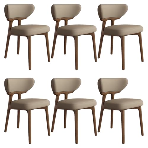 YVYKFZD Esszimmerstühle aus Massivholz, Esszimmerstuhl ohne Armlehnen, Küchenstuhl mit geschwungener Rückenlehne, gepolsterter Küchenstühle aus Leder, für Büros(Dark Khaki+Walnut,6PCS) von YVYKFZD