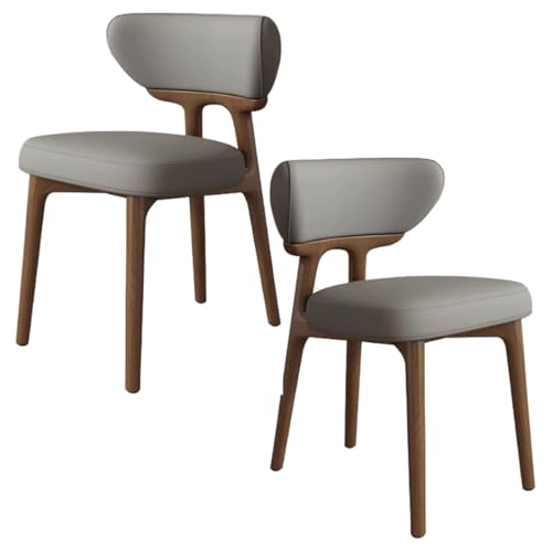 YVYKFZD Esszimmerstühle aus Massivholz, Esszimmerstuhl ohne Armlehnen, Küchenstuhl mit geschwungener Rückenlehne, gepolsterter Küchenstühle aus Leder, für Büros(Gray+Walnut,2PCS) von YVYKFZD