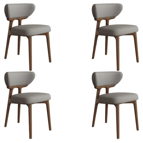 YVYKFZD Esszimmerstühle aus Massivholz, Esszimmerstuhl ohne Armlehnen, Küchenstuhl mit geschwungener Rückenlehne, gepolsterter Küchenstühle aus Leder, für Büros(Gray+Walnut,4PCS) von YVYKFZD
