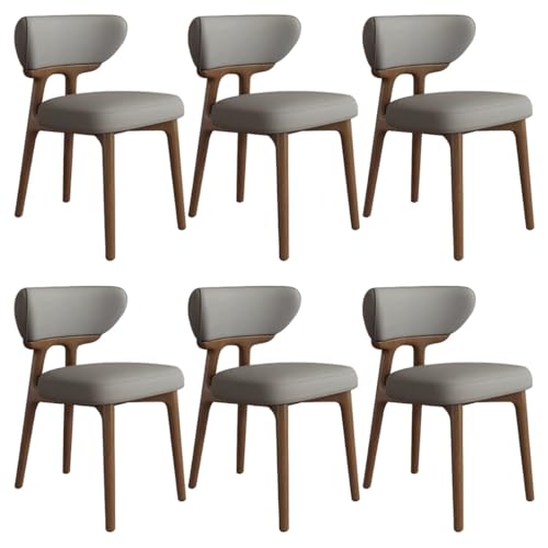 YVYKFZD Esszimmerstühle aus Massivholz, Esszimmerstuhl ohne Armlehnen, Küchenstuhl mit geschwungener Rückenlehne, gepolsterter Küchenstühle aus Leder, für Büros(Gray+Walnut,6PCS) von YVYKFZD