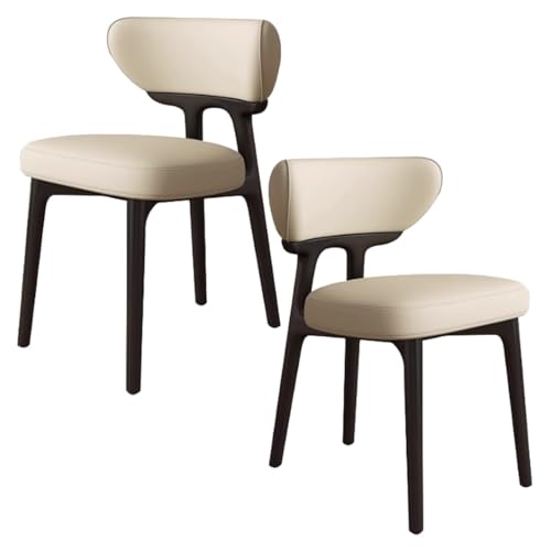 YVYKFZD Esszimmerstühle aus Massivholz, Esszimmerstuhl ohne Armlehnen, Küchenstuhl mit geschwungener Rückenlehne, gepolsterter Küchenstühle aus Leder, für Büros(Light Khaki+Black,2PCS) von YVYKFZD