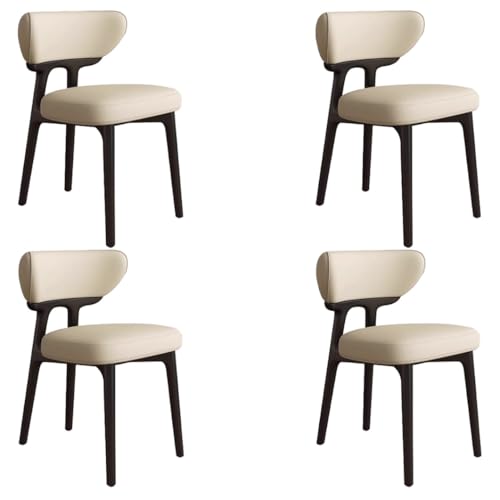 YVYKFZD Esszimmerstühle aus Massivholz, Esszimmerstuhl ohne Armlehnen, Küchenstuhl mit geschwungener Rückenlehne, gepolsterter Küchenstühle aus Leder, für Büros(Light Khaki+Black,4PCS) von YVYKFZD