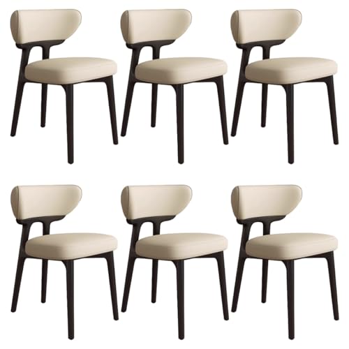 YVYKFZD Esszimmerstühle aus Massivholz, Esszimmerstuhl ohne Armlehnen, Küchenstuhl mit geschwungener Rückenlehne, gepolsterter Küchenstühle aus Leder, für Büros(Light Khaki+Black,6PCS) von YVYKFZD