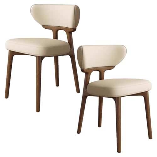 YVYKFZD Esszimmerstühle aus Massivholz, Esszimmerstuhl ohne Armlehnen, Küchenstuhl mit geschwungener Rückenlehne, gepolsterter Küchenstühle aus Leder, für Büros(Light Khaki+Walnut,2PCS) von YVYKFZD