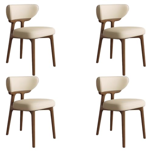 YVYKFZD Esszimmerstühle aus Massivholz, Esszimmerstuhl ohne Armlehnen, Küchenstuhl mit geschwungener Rückenlehne, gepolsterter Küchenstühle aus Leder, für Büros(Light Khaki+Walnut,4PCS) von YVYKFZD