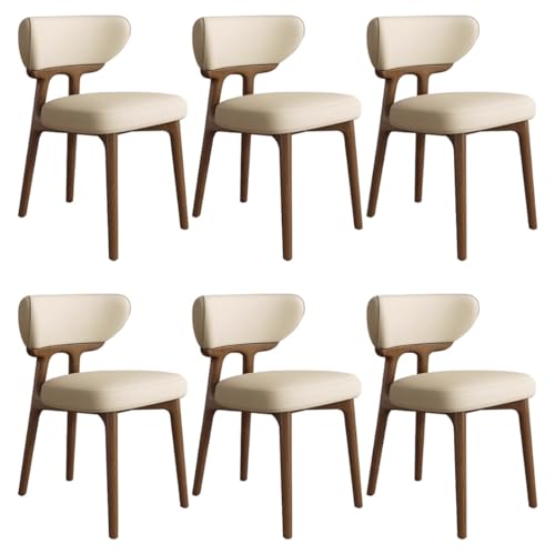 YVYKFZD Esszimmerstühle aus Massivholz, Esszimmerstuhl ohne Armlehnen, Küchenstuhl mit geschwungener Rückenlehne, gepolsterter Küchenstühle aus Leder, für Büros(Light Khaki+Walnut,6PCS) von YVYKFZD
