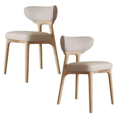 YVYKFZD Esszimmerstühle aus Massivholz, Esszimmerstuhl ohne Armlehnen, Küchenstuhl mit geschwungener Rückenlehne, gepolsterter Küchenstühle aus Leder, für Büros(Light Khaki+Wood,2PCS) von YVYKFZD