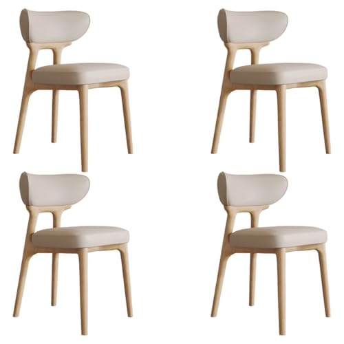 YVYKFZD Esszimmerstühle aus Massivholz, Esszimmerstuhl ohne Armlehnen, Küchenstuhl mit geschwungener Rückenlehne, gepolsterter Küchenstühle aus Leder, für Büros(Light Khaki+Wood,4PCS) von YVYKFZD