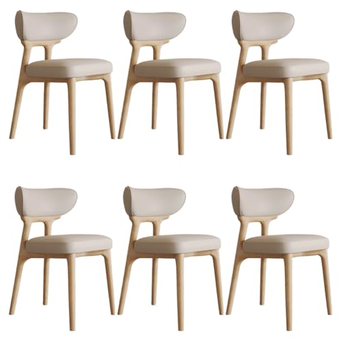 YVYKFZD Esszimmerstühle aus Massivholz, Esszimmerstuhl ohne Armlehnen, Küchenstuhl mit geschwungener Rückenlehne, gepolsterter Küchenstühle aus Leder, für Büros(Light Khaki+Wood,6PCS) von YVYKFZD