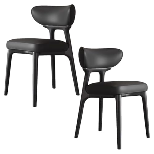 YVYKFZD Esszimmerstühle aus Massivholz, Esszimmerstuhl ohne Armlehnen, Küchenstuhl mit geschwungener Rückenlehne, gepolsterter Küchenstühle aus Leder, für Büros(Nero,2PCS) von YVYKFZD