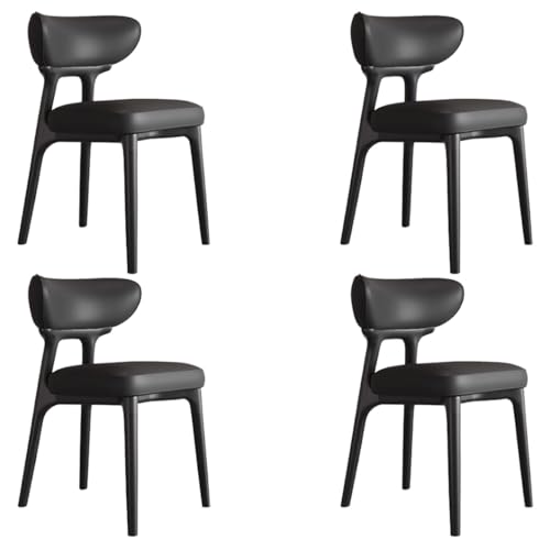 YVYKFZD Esszimmerstühle aus Massivholz, Esszimmerstuhl ohne Armlehnen, Küchenstuhl mit geschwungener Rückenlehne, gepolsterter Küchenstühle aus Leder, für Büros(Nero,4PCS) von YVYKFZD