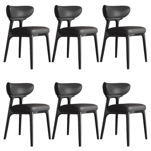 YVYKFZD Esszimmerstühle aus Massivholz, Esszimmerstuhl ohne Armlehnen, Küchenstuhl mit geschwungener Rückenlehne, gepolsterter Küchenstühle aus Leder, für Büros(Nero,6PCS) von YVYKFZD