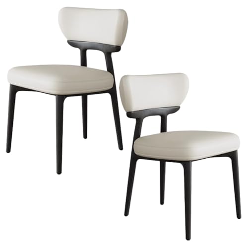 YVYKFZD Esszimmerstühle aus Massivholz, Esszimmerstuhl ohne Armlehnen, Küchenstuhl mit geschwungener Rückenlehne, gepolsterter Küchenstühle aus Leder, für Büros(Off-White+Black,2PCS) von YVYKFZD