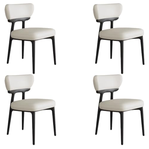 YVYKFZD Esszimmerstühle aus Massivholz, Esszimmerstuhl ohne Armlehnen, Küchenstuhl mit geschwungener Rückenlehne, gepolsterter Küchenstühle aus Leder, für Büros(Off-White+Black,4PCS) von YVYKFZD