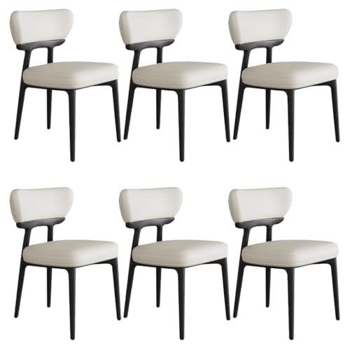 YVYKFZD Esszimmerstühle aus Massivholz, Esszimmerstuhl ohne Armlehnen, Küchenstuhl mit geschwungener Rückenlehne, gepolsterter Küchenstühle aus Leder, für Büros(Off-White+Black,6PCS) von YVYKFZD