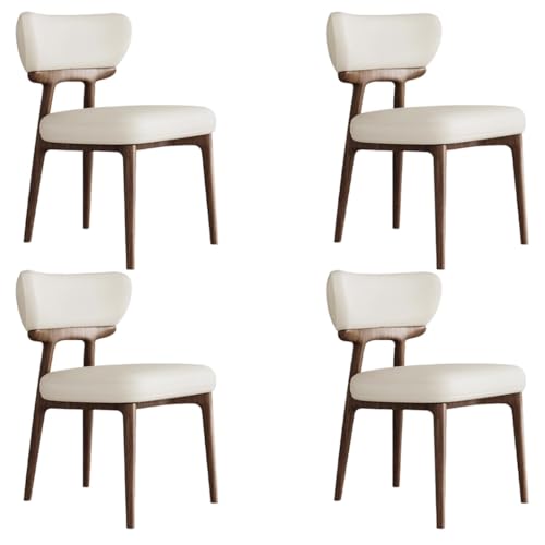 YVYKFZD Esszimmerstühle aus Massivholz, Esszimmerstuhl ohne Armlehnen, Küchenstuhl mit geschwungener Rückenlehne, gepolsterter Küchenstühle aus Leder, für Büros(Off-White+Walnut,4PCS) von YVYKFZD