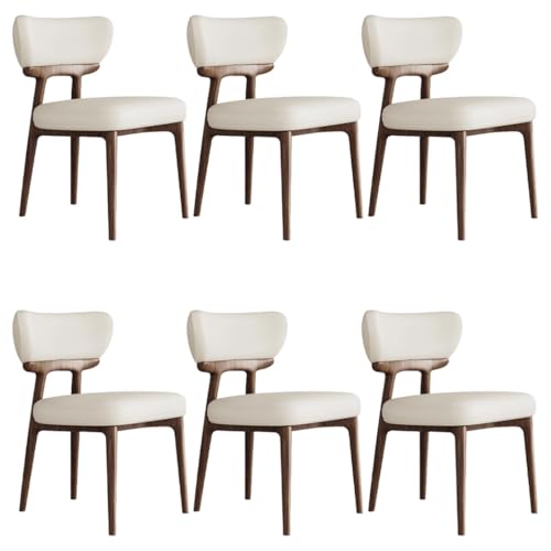 YVYKFZD Esszimmerstühle aus Massivholz, Esszimmerstuhl ohne Armlehnen, Küchenstuhl mit geschwungener Rückenlehne, gepolsterter Küchenstühle aus Leder, für Büros(Off-White+Walnut,6PCS) von YVYKFZD
