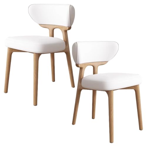 YVYKFZD Esszimmerstühle aus Massivholz, Esszimmerstuhl ohne Armlehnen, Küchenstuhl mit geschwungener Rückenlehne, gepolsterter Küchenstühle aus Leder, für Büros(Off-White+Wood,2PCS) von YVYKFZD