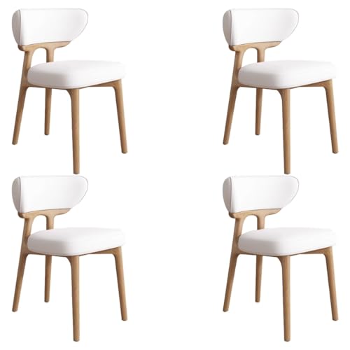 YVYKFZD Esszimmerstühle aus Massivholz, Esszimmerstuhl ohne Armlehnen, Küchenstuhl mit geschwungener Rückenlehne, gepolsterter Küchenstühle aus Leder, für Büros(Off-White+Wood,4PCS) von YVYKFZD