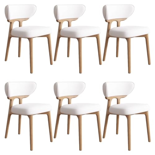 YVYKFZD Esszimmerstühle aus Massivholz, Esszimmerstuhl ohne Armlehnen, Küchenstuhl mit geschwungener Rückenlehne, gepolsterter Küchenstühle aus Leder, für Büros(Off-White+Wood,6PCS) von YVYKFZD