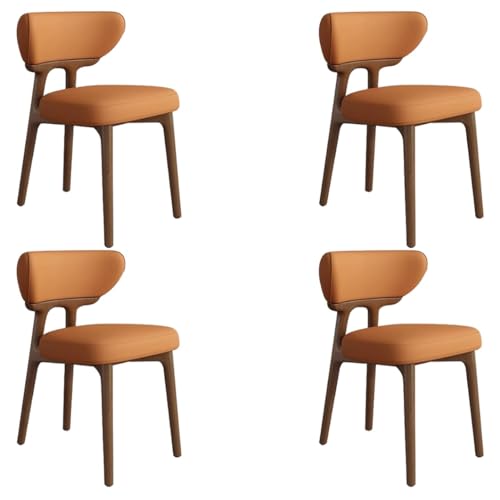 YVYKFZD Esszimmerstühle aus Massivholz, Esszimmerstuhl ohne Armlehnen, Küchenstuhl mit geschwungener Rückenlehne, gepolsterter Küchenstühle aus Leder, für Büros(Orange+Walnut,4PCS) von YVYKFZD