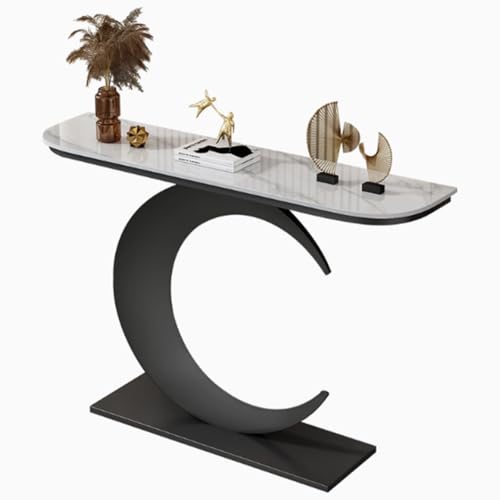 YVYKFZD Halbmond Konsolentisch, schmaler Langer Beistelltisch Sofatisch, industrielle Flurtisch mit Metallfuß, Eingangstisch Akzenttische, für Eingang, Wohnzimmer, Foyer(Black A,150cm/59.0") von YVYKFZD