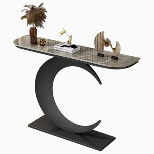 YVYKFZD Halbmond Konsolentisch, schmaler Langer Beistelltisch Sofatisch, industrielle Flurtisch mit Metallfuß, Eingangstisch Akzenttische, für Eingang, Wohnzimmer, Foyer(Black B,120cm/47.2") von YVYKFZD