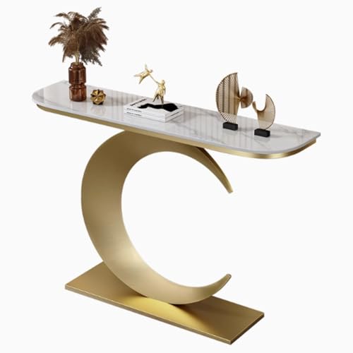 YVYKFZD Halbmond Konsolentisch, schmaler Langer Beistelltisch Sofatisch, industrielle Flurtisch mit Metallfuß, Eingangstisch Akzenttische, für Eingang, Wohnzimmer, Foyer(Gold A,150cm/59.0") von YVYKFZD