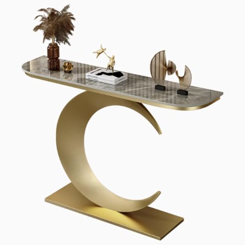 YVYKFZD Halbmond Konsolentisch, schmaler Langer Beistelltisch Sofatisch, industrielle Flurtisch mit Metallfuß, Eingangstisch Akzenttische, für Eingang, Wohnzimmer, Foyer(Gold B,100cm/39.3") von YVYKFZD