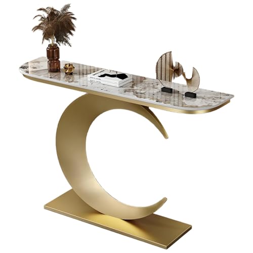 YVYKFZD Halbmond Konsolentisch, schmaler Langer Beistelltisch Sofatisch, industrielle Flurtisch mit Metallfuß, Eingangstisch Akzenttische, für Eingang, Wohnzimmer, Foyer(Gold C,150cm/59.0") von YVYKFZD