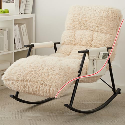 YVYKFZD Kinderzimmer Schaukelstuhl, bequemer Schaukelsessel mit hoher Rückenlehne, gepolsterter Freizeit Relaxsessel mit Verstellbarer Kopfstütze, zum Stillen von Babys, Lesen, Tragfähigkeit 200 kg ( von YVYKFZD