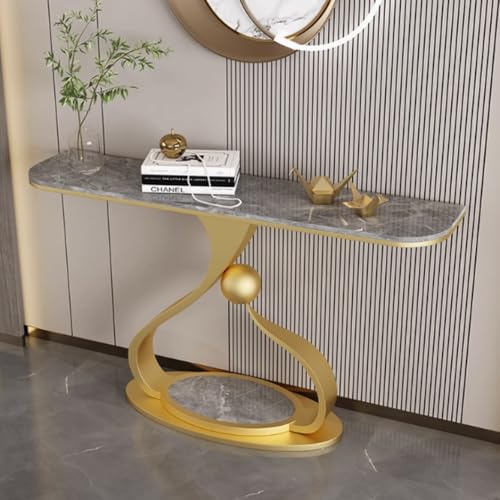 YVYKFZD Konsolentisch, schmaler langer Beistelltisch Flurtisch, industrielle Sofatisch mit Metallrahmen, dekorative Eingangstisch, für Eingangsbereich, Wohnzimmer, Schlafzimmer, Flur(Gold C,150cm/59.0 von YVYKFZD