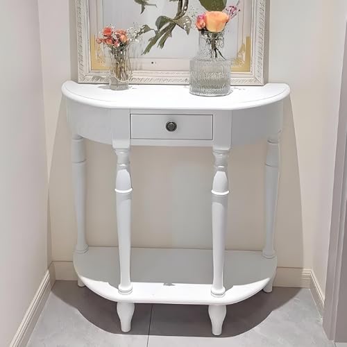 YVYKFZD Konsolentisch aus Massivholz, Halbmond Beistelltisch mit Schublade, Vintage Sofatisch Flurtisch, schmale Eingangstisch Akzenttische, für Eingangsbereich(Wit,L 100cm/39.3") von YVYKFZD