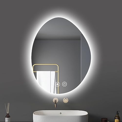 YVYKFZD LED-beleuchteter Badezimmerspiegel, Unregelmäßiger Großer Badspiegel, 3 Farben Dimmbar, An Der Wand Montierter Intelligenter Wandspiegel Mit Antibeschlagfunktion, Sensor-Touch-Schalter (Color von YVYKFZD