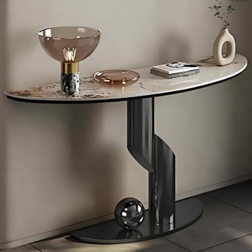 YVYKFZD Luxuriöser Konsolentisch, Halbmond Beistelltisch, schmal hinter Sofatisch Flurtisch, Eingangstisch mit Metallrahmen, für Eingangsbereich, Wohnzimmer, Büro(Black A,100cm/39.3") von YVYKFZD