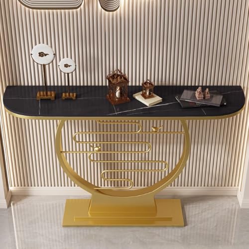 YVYKFZD Schmaler Konsolentisch, Glamouröser Beistelltisch, Sofatisch Flurtisch mit halbrundem Metallfuß, Eingangstisch für den Eingangsbereich, einfach zu montieren(Black C,100cm/39.3") von YVYKFZD