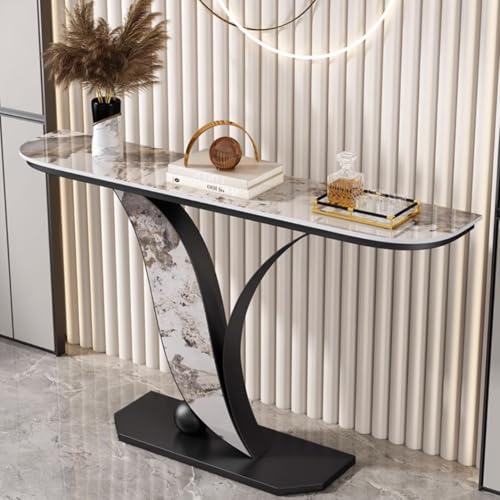 YVYKFZD Schmaler Konsolentisch, Industrieller Beistelltisch Sofatisch, Luxuriöse Flurtisch mit Metallrahmen, Lange Eingangstisch, für Eingang, Wohnzimmer, Foyer(Black A,80cm/31.4") von YVYKFZD