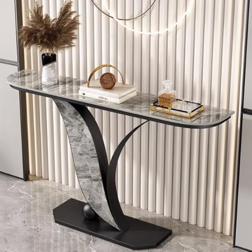 YVYKFZD Schmaler Konsolentisch, Industrieller Beistelltisch Sofatisch, Luxuriöse Flurtisch mit Metallrahmen, Lange Eingangstisch, für Eingang, Wohnzimmer, Foyer(Black B,80cm/31.4") von YVYKFZD