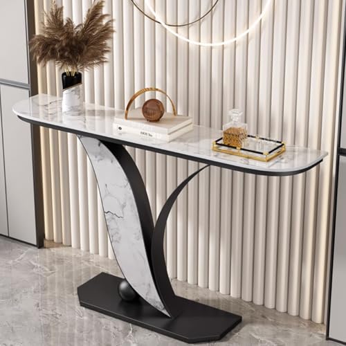 YVYKFZD Schmaler Konsolentisch, Industrieller Beistelltisch Sofatisch, Luxuriöse Flurtisch mit Metallrahmen, Lange Eingangstisch, für Eingang, Wohnzimmer, Foyer(Black D,80cm/31.4") von YVYKFZD