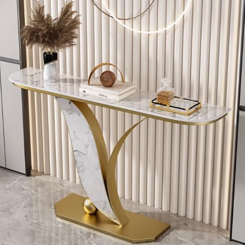 YVYKFZD Schmaler Konsolentisch, Industrieller Beistelltisch Sofatisch, Luxuriöse Flurtisch mit Metallrahmen, Lange Eingangstisch, für Eingang, Wohnzimmer, Foyer(Gold D,150cm/59.0") von YVYKFZD