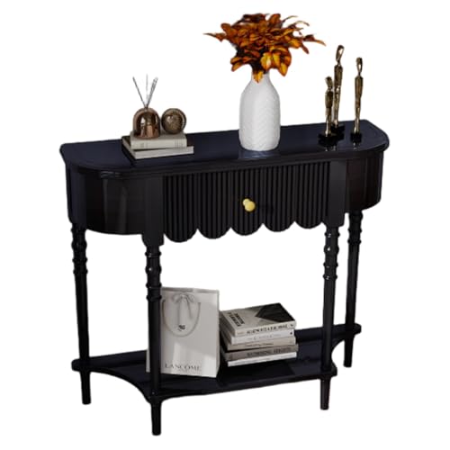 YVYKFZD Schwarzer Konsolentisch, Beistelltisch aus Massivholz mit Schublade, schmaler Sofatisch Flurtisch, Elegante Eingangstisch mit Vintage-Akzent, für Eingangsbereich(80x30x88cm/31.4"x11.8"x34.6") von YVYKFZD