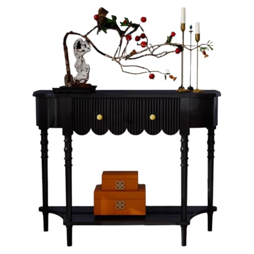 YVYKFZD Schwarzer Konsolentisch, Beistelltisch aus Massivholz mit Schublade, schmaler Sofatisch Flurtisch, elegante Eingangstisch mit Vintage-Akzent, für Eingangsbereich(120x30x88cm/47.2"x11.8"x34.6") von YVYKFZD