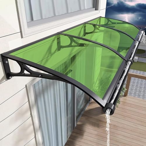 YVYKFZD Vordach Haustürvordach, Polycarbonat Überdachung Türdach, Pultbogenvordach Türvordach mit Aluminiumhalterung und Spüle, Pultvordach für die Außenterrasse, Sonnenschutz(Green,100x380cm/39 x150 von YVYKFZD