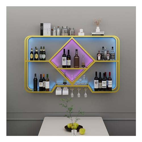 Weinregale zur Wandmontage Mit LED-Licht,Flaschenregal Weinflaschenhalter Weinhalter Multi funktionaler Weinpareite Display Rack ,für Küche, Speisekammer, Bar & Weinkeller(Color:Gold,Size:100x70x20cm) von YVZYLXH