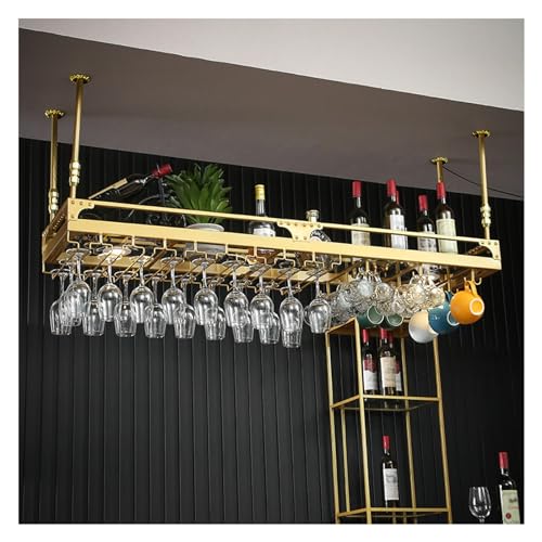 YVZYLXH Weinregal hängend,Flaschenregal Wand,Deckenmontage Lagerregal Schwebendes,Hängendes Metall Weinregal,für Restaurant, Bar, Cafe, Küche (Color : Gold, Size : 100x35x15cm) von YVZYLXH