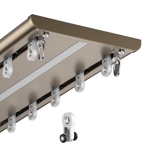 Zweireihige Vorhangschiene zur Deckenmontage, geräuschlose Vorhangschiene, robustes Aluminiumschienenset for Vorhänge, einfache Installation, for Schlafzimmer und Wohnzimmer(Gold,1.6M/5.2FT) von YVZYLXH