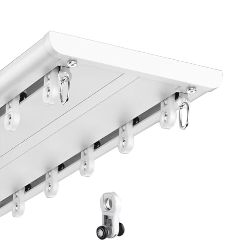 Zweireihige Vorhangschiene zur Deckenmontage, geräuschlose Vorhangschiene, robustes Aluminiumschienenset for Vorhänge, einfache Installation, for Schlafzimmer und Wohnzimmer(Wit,3.9M/12.8FT) von YVZYLXH