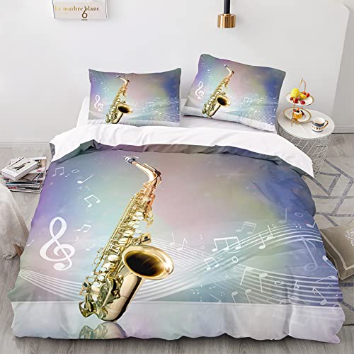 Bettwäsche 135x200 cm 2teilig Saxophon Bettwäsche Set - Microfaser Bettbezug und 1 Kissenbezüge 80x80cm mit Reißverschluss, für Kinder von COJJ