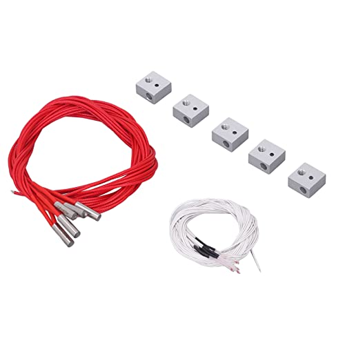 Aluminium-Heizblock, 5 Sätze 3D-Drucker-Heizblock, Keramikkartuschenheizung NTC 3950 100K Thermistor-Kit-Zubehör, 3D, 3D-Drucker-Zubehör von YWBL-WH